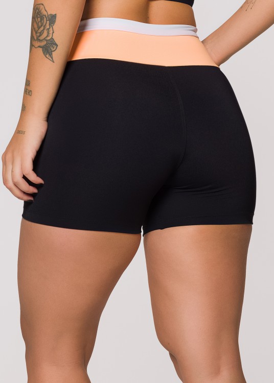 Short Fitness Flame Em Suplex De Poliamida Preto Com Recortes