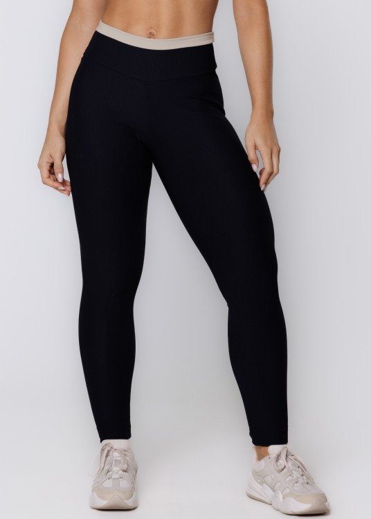 Calça Legging Rise Canelado Preto