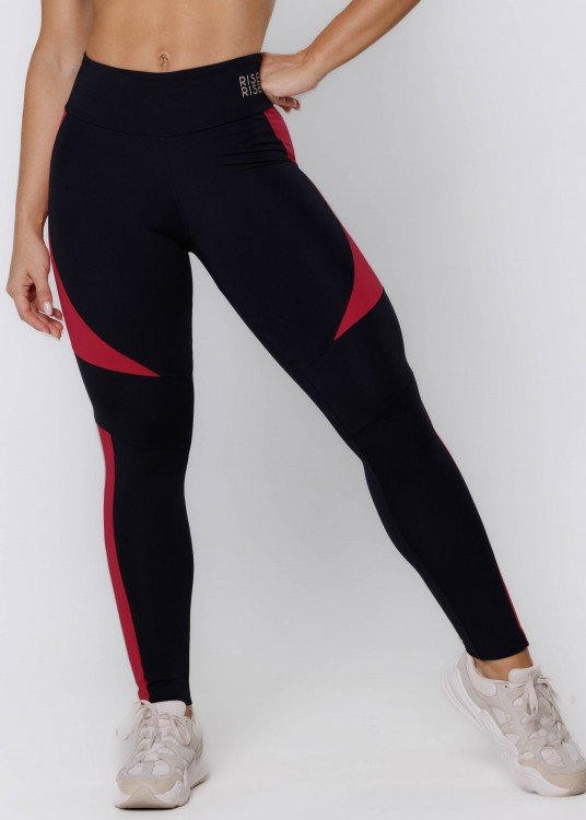 Calça Legging Spring em Poliamida Preto com Vermelho