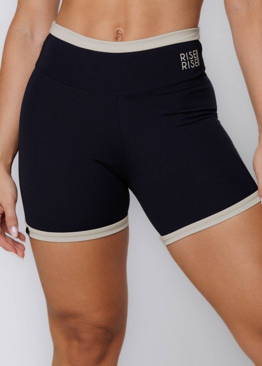 Short Fitness Upturn em Poliamida Preta com Nude