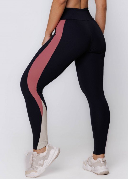 Calça Legging Rise Preta com Recortes