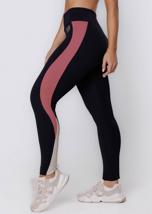 Calça Legging Rise Preta com Recortes