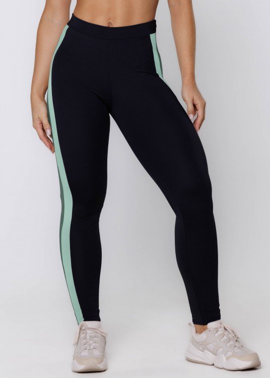 Calça Legging Reason em Poliamida Preta com Verde