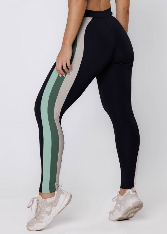 Calça Legging Reason em Poliamida Preta com Verde