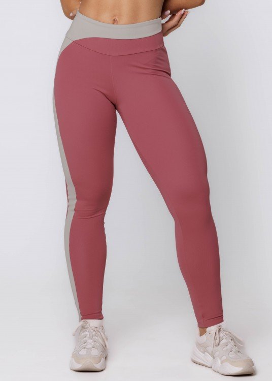 Legging Fitness Rise Assimétrica Rosé com Cinza