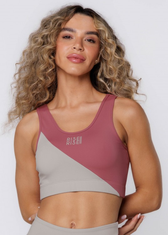 Top Fitness Rise Rosé com Recorte Cinza